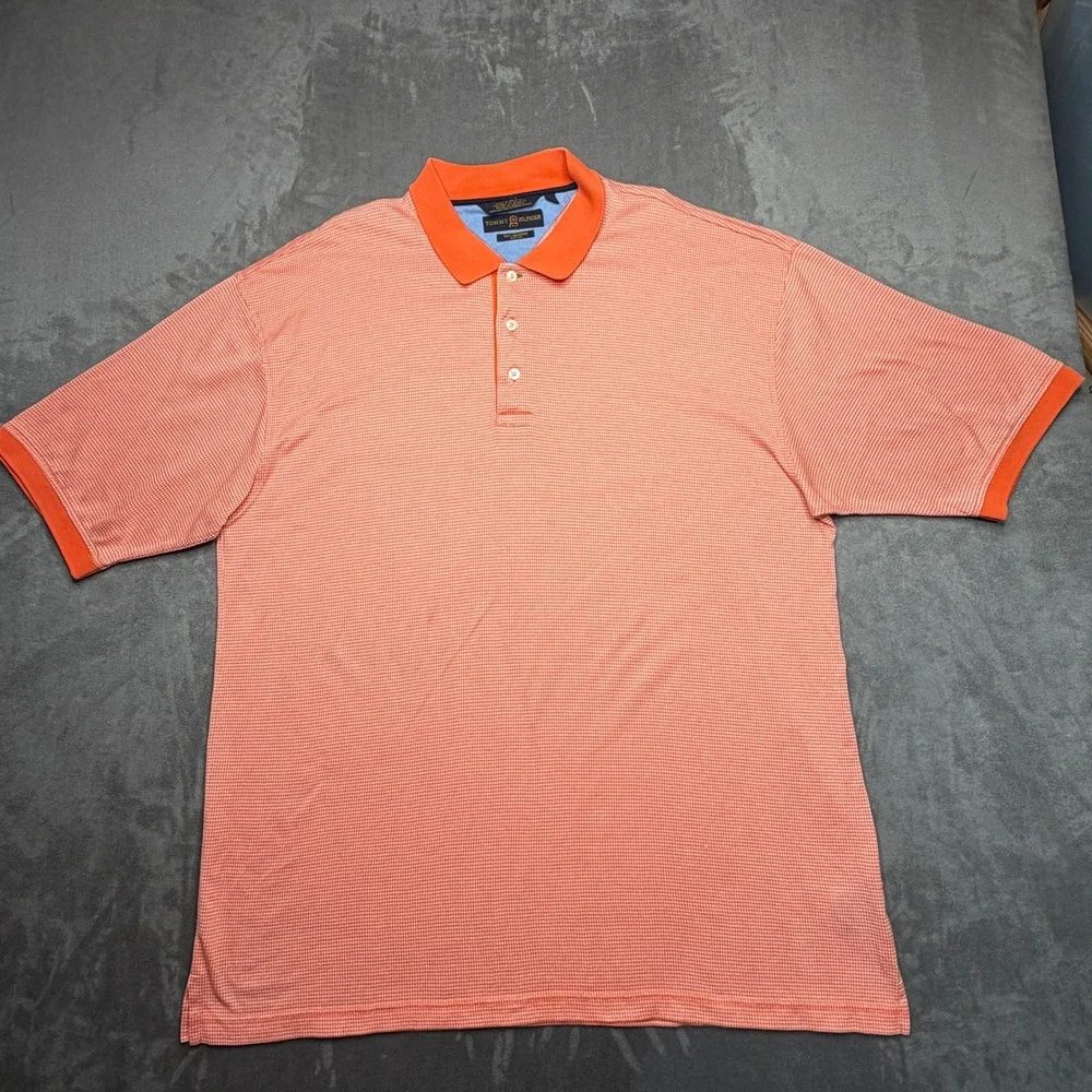 Tommy‎ Hilfiger Golf Polo Shirt Mens XXL Orange Houndstooth Mercerized Cotton
